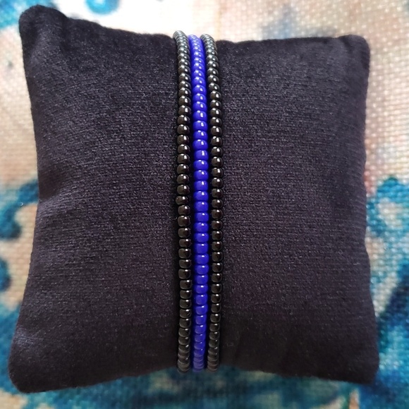 Hand Crafted Jewelry - Seed Bead Stack Stretch Bracelets "Blue Line"